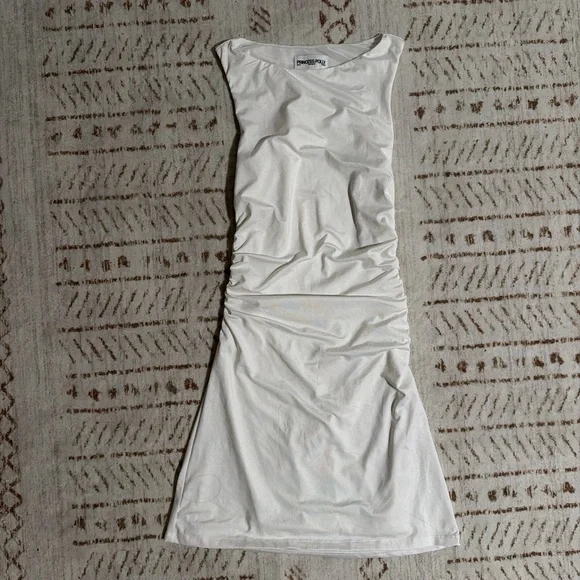 open lace back dress Evangelie Ruched Mini Dress | White Polka | Womens
